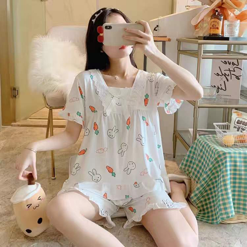 睡衣女夏季新款短袖短裤韩版甜美公主风学生可爱两件套睡衣家居服莎丞
