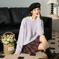 唐狮毛衣女秋冬内搭毛衣新款软糯厚实慵懒毛线衣奶fufu的外套_667 M 青莲色/A款