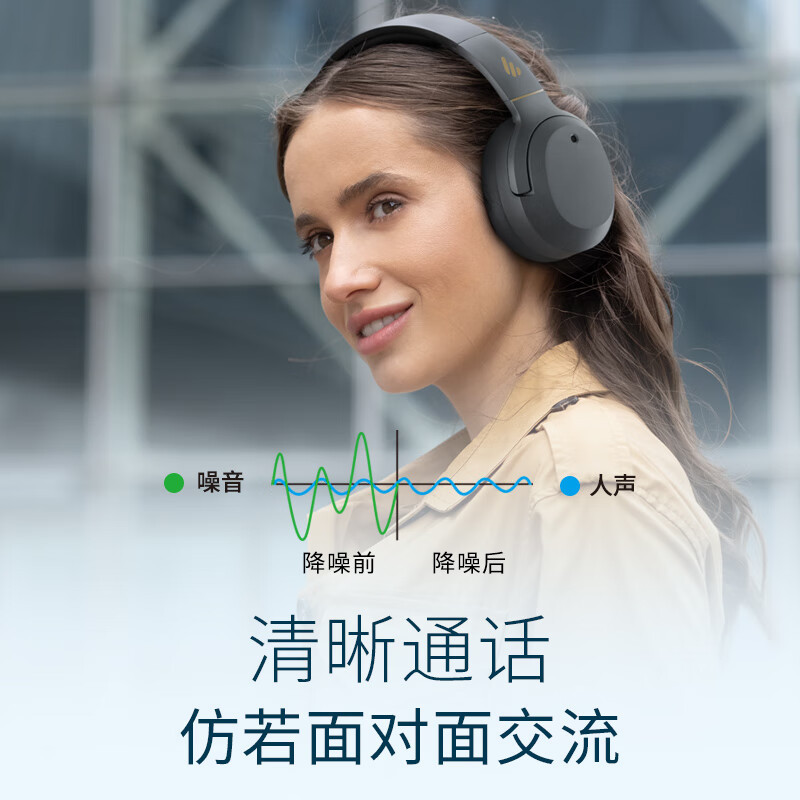 EDIFIER/漫步者 W820NB耳机头戴式无线蓝牙主动降噪新款运动电脑游戏电竞音乐经典花再 雅典黑