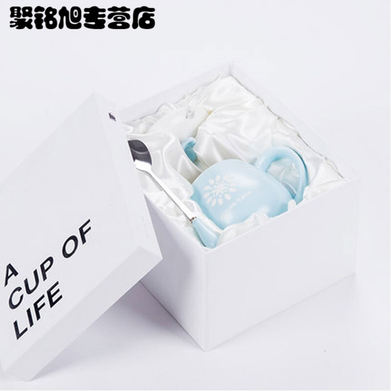 陶瓷杯早餐牛奶杯水杯咖啡杯马克杯带盖勺创意简约家用办公喝水杯子