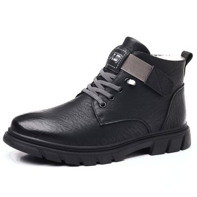 棉鞋男冬季加绒加厚休闲高帮爸爸鞋子真皮防滑工装鞋保暖羊毛皮鞋_58654 PZ2666加绒黑色 44