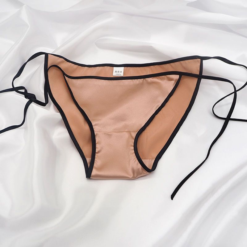 桑蚕丝性感内裤女真丝弹力低腰系带无痕三角裤舒适可调节春夏薄款白色