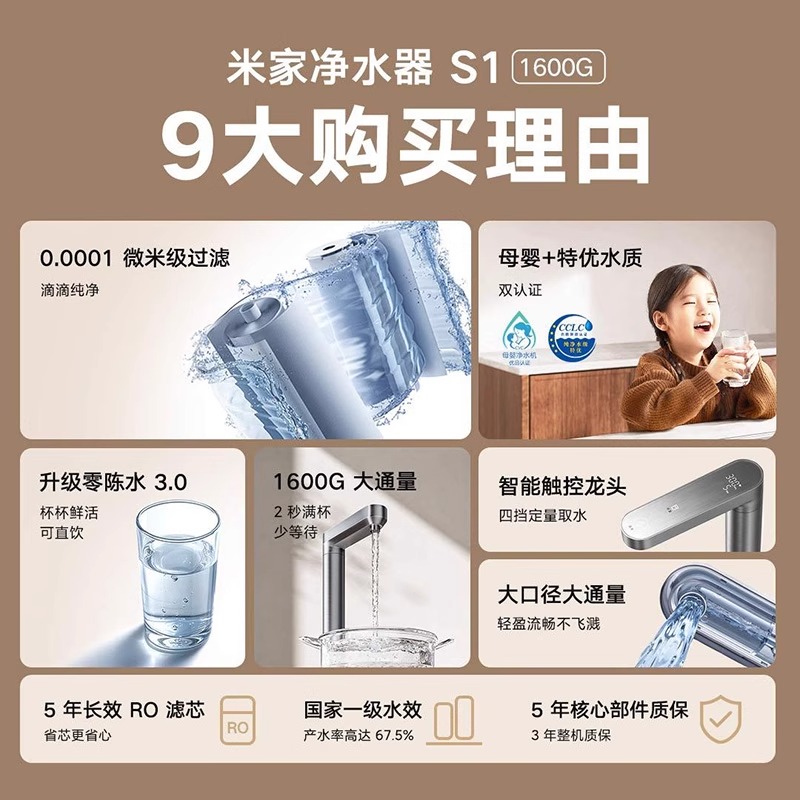 小米米家净水器S1 1600G家用反渗透过滤器直饮厨房净水机高清大图