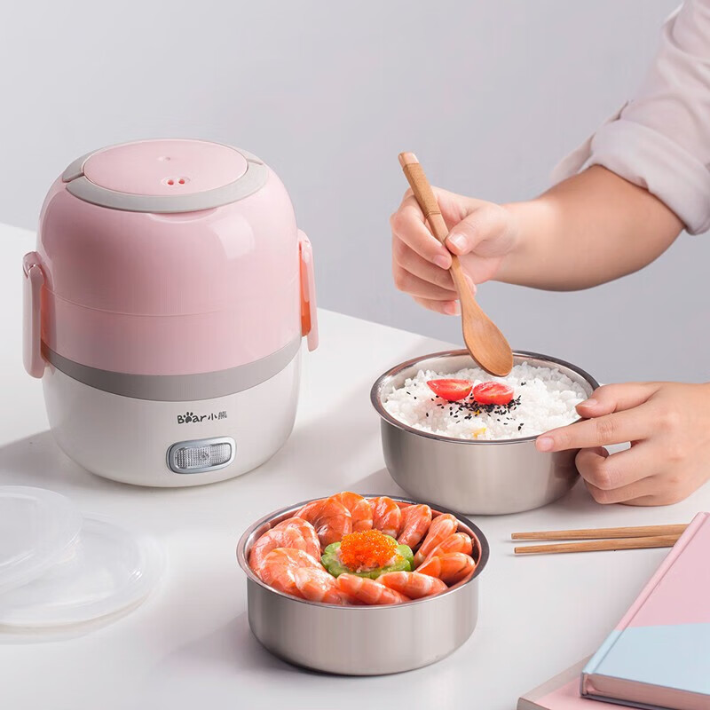 小熊(Bear)电热饭盒 保温饭盒蒸煮便当盒上班族便携热饭盒 DFH-B14E2 【粉色1.4L】