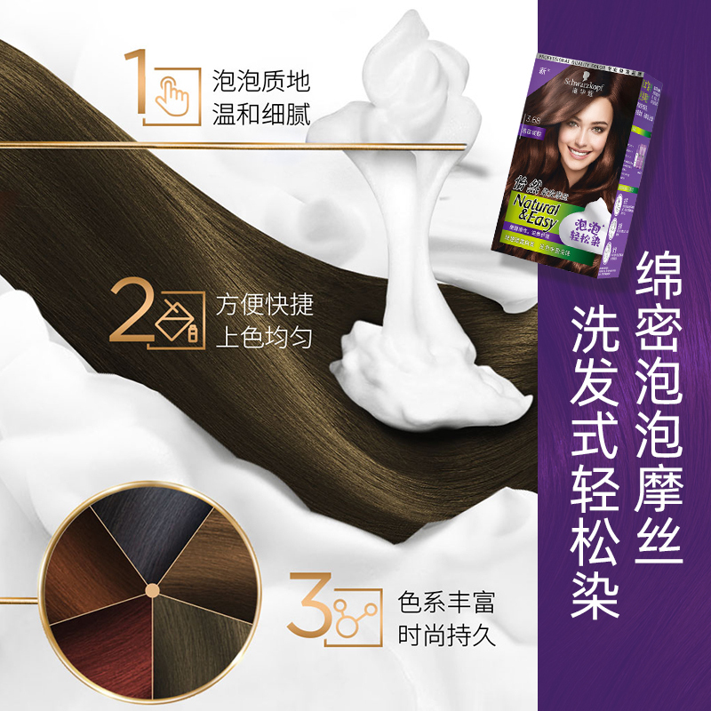 Schwarzkopf施华蔻怡然摩丝染发霜2.88暮光红棕泡泡染发剂植物轻松染盖白发染发膏高清大图