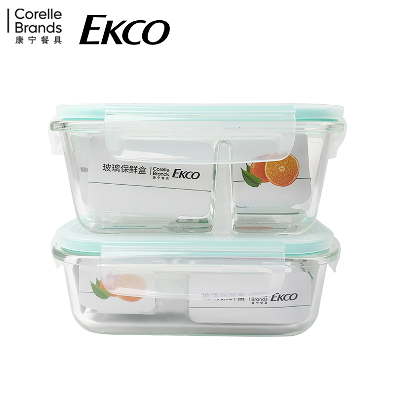 美国康宁 Ekco 保鲜盒两件套四边锁扣结构保险持久耐热玻璃微波炉洗碗机适用真空保鲜锁住新鲜650ml 740ml参数配置 规格 性能 功能 苏宁易购