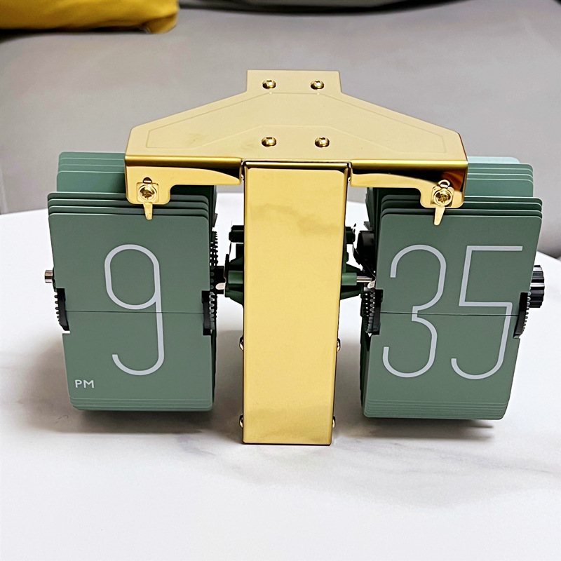 欧式自动翻页钟复古简约家居客厅座钟小天平机械自动翻页时钟【4】 挂钟轻奢金色绿叶款