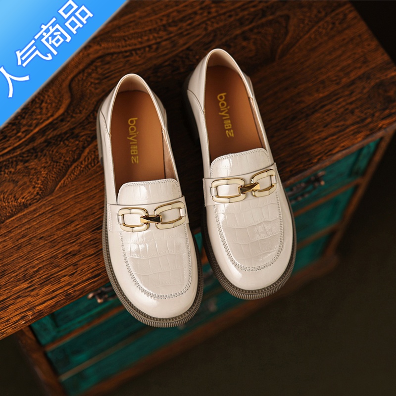 SUNTEK女鞋2023春季新款英伦风休闲单鞋小皮鞋女乐福鞋软皮软底鞋子高清大图