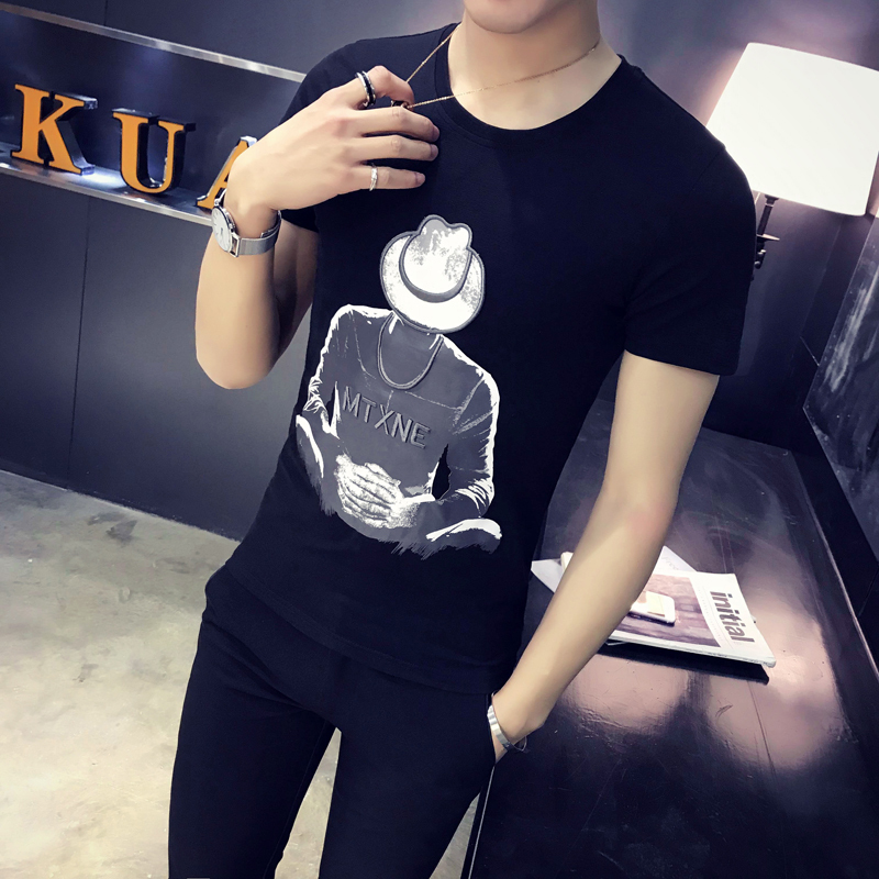 夜场酒吧dj美店短袖打底汗衫修身T恤男潮装夏款型师个性衣服