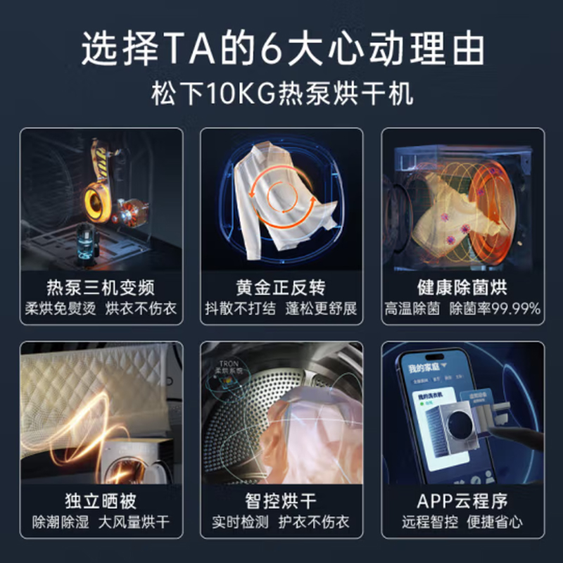 松下(Panasonic)NH-LHM02Y2 10kg热泵烘干机正反转防缠绕双转子三变频家用干衣机 线屑收集 定制香薰高清大图