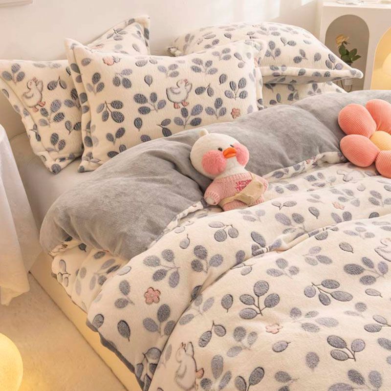 南极人雪花绒床上用品四件套单双人被套床单珊瑚绒被子被罩三件套 1.5床单四件套/被套200*230 零落成叶