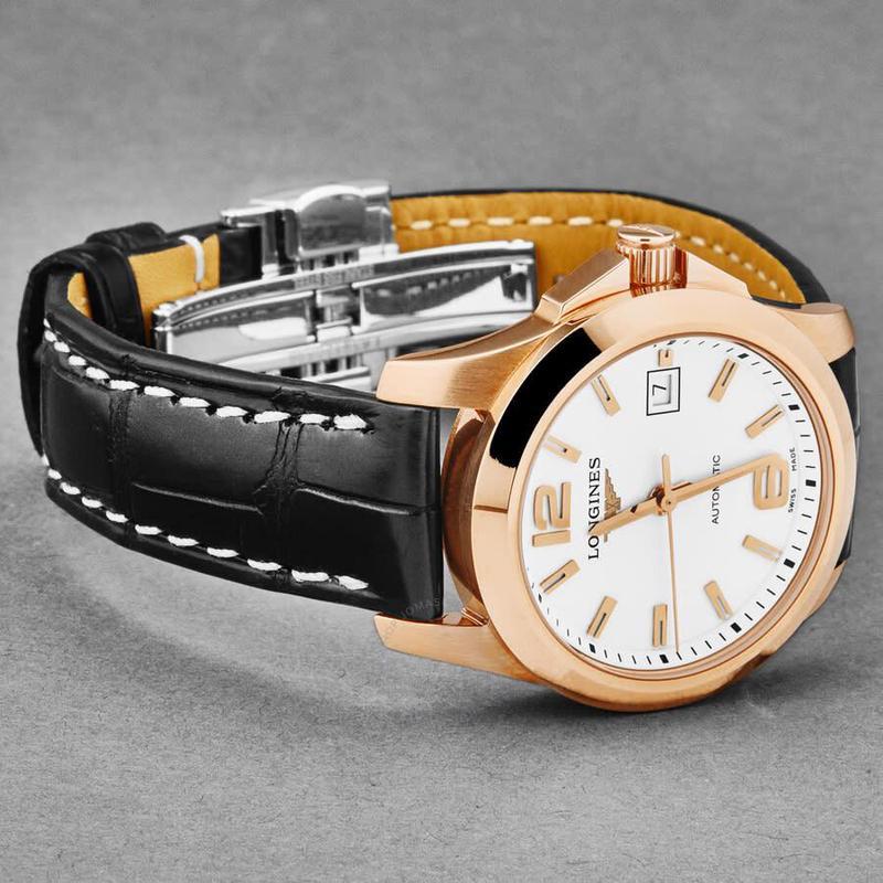 浪琴longines瑞士手表conquest自动机械白色表盘皮革表带295毫米女士