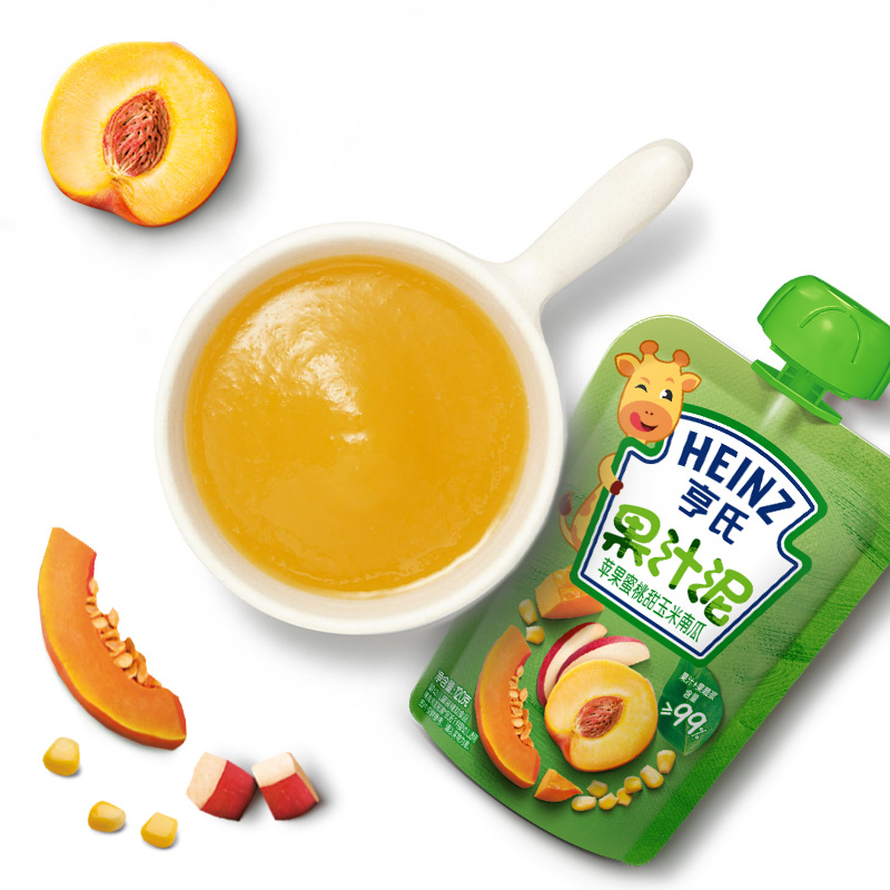 亨氏(Heinz)乐维滋蔬乐2+2果汁泥果泥苹果蜜桃甜玉米南瓜120g 果泥婴儿果泥吸吸乐 宝宝水果泥辅食宝宝零食高清大图