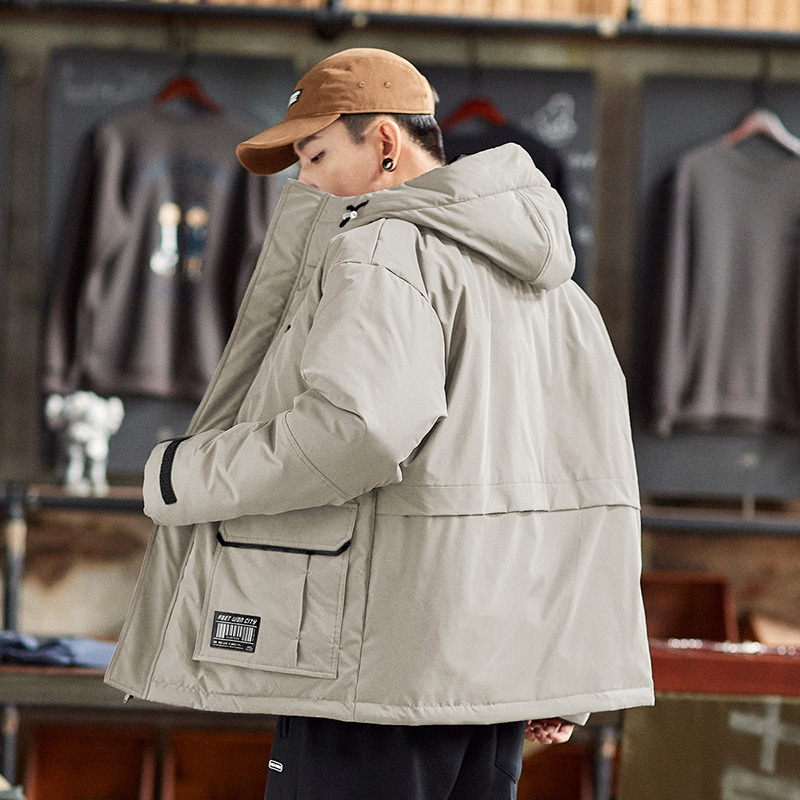 [1.5折价129元]唐狮棉服男连帽撞色工装刺绣贴标短款棉衣棉服男冬季
