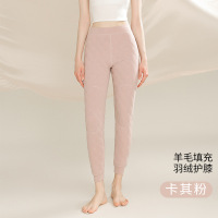 女士羽绒护膝羊毛裤女款内穿高腰保暖裤男士秋冬加绒加厚东北棉裤 XXL 女卡其粉