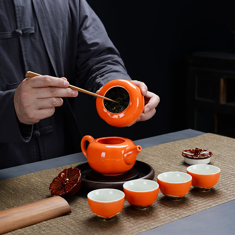 OLAYKS柿柿如意茶具茶叶罐茶壶功夫茶具家用小套中式柿事如意茶具套装柿子茶具1壶4杯高清大图