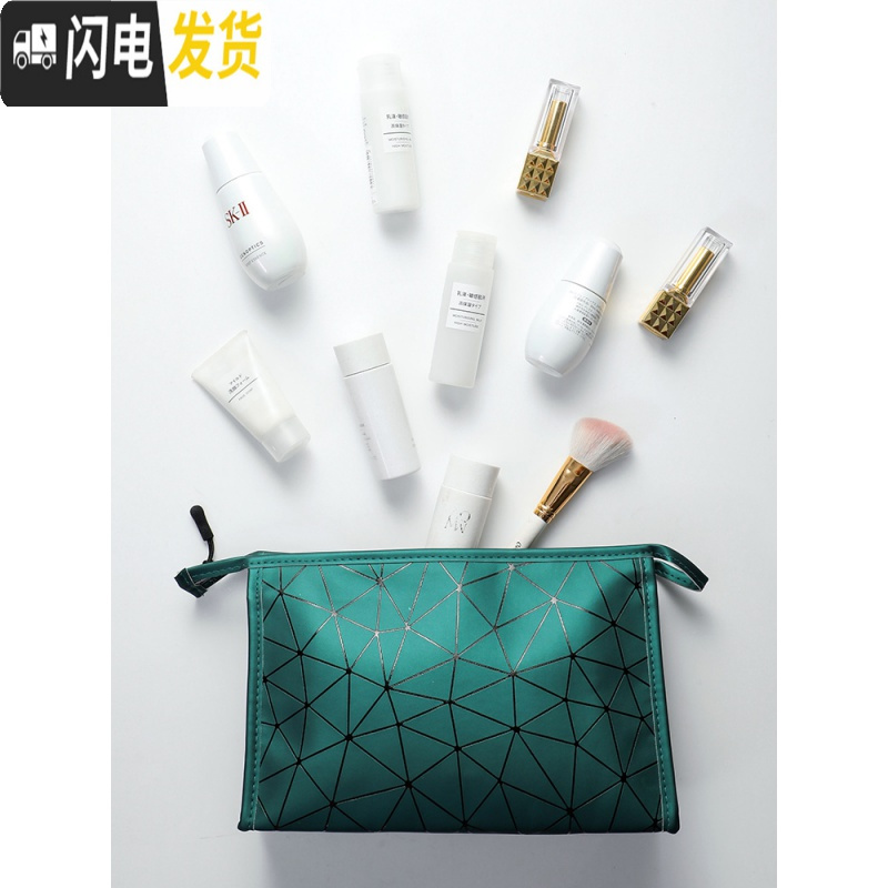 三维工匠化妆包女便携大容量洗漱包手提防水补妆袋化妆品口红收纳包高清大图