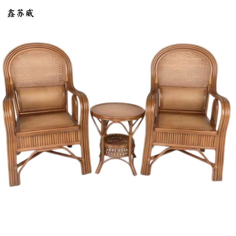鑫苏威高背藤椅(两椅一桌XSW-TY110-3组)高清大图