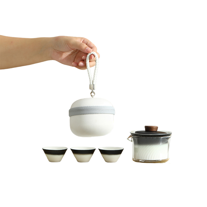 好来宝 HLB-CJ009 旅行茶具一壶3杯 圆途黑白渐变