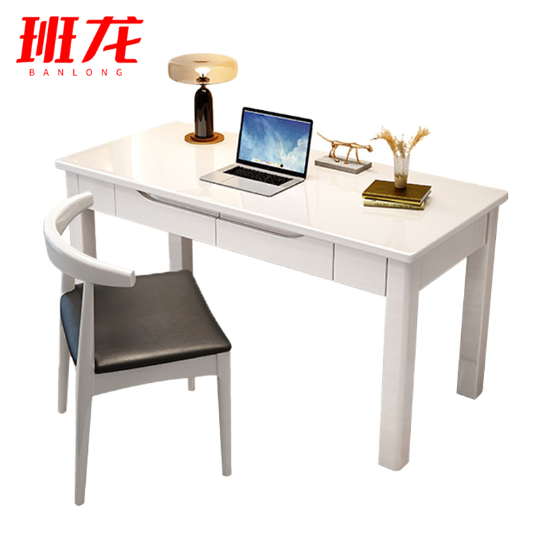 班龙写字桌0.8米+椅子白色套高清大图