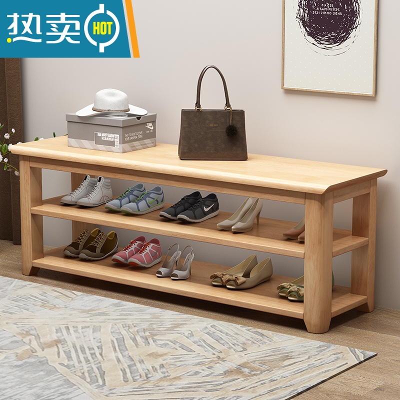 敬平全实木换鞋凳家用门口玄关鞋凳多层收纳鞋柜一体式可坐长条穿鞋凳收纳凳高清大图