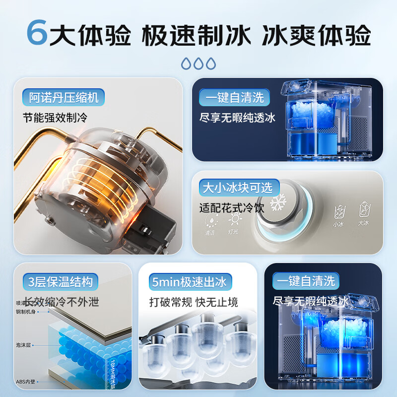 卓朗家用迷你小型宿舍全自动制冰机制冰器复古风旋钮触控双控ZL-CB23 制冰神器高清大图