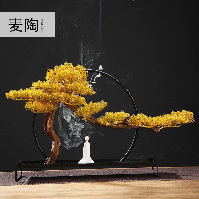 美帮汇仿真新中式迎客松盆景绿植客厅酒店家居玄关装饰品样板间软装摆件高清大图