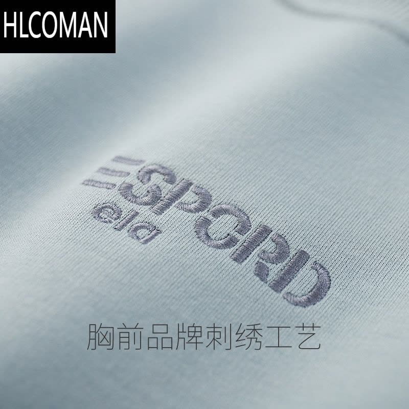 HLCOMAN加绒纯色棉质刺绣卫衣男士加厚p暖长袖T恤圆领打底衫中青年外套图片