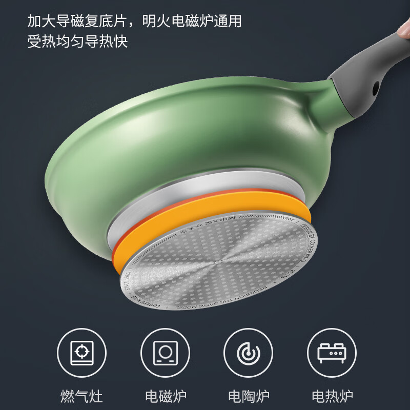 炊大皇 B50045 竹青石系列三件套 锅具套装不粘锅炒锅煎锅奶锅三件套 电磁炉通用高清大图
