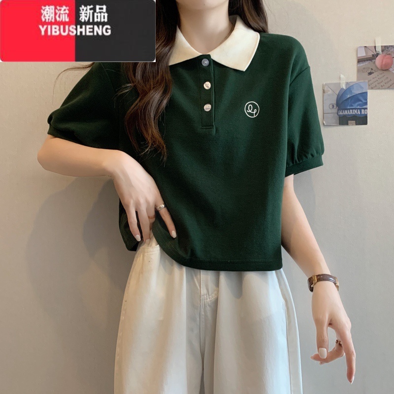 YIBUSHENG大码女装正肩polo衫短袖t恤女季2024新款宽松胖mm显瘦翻领上2高清大图