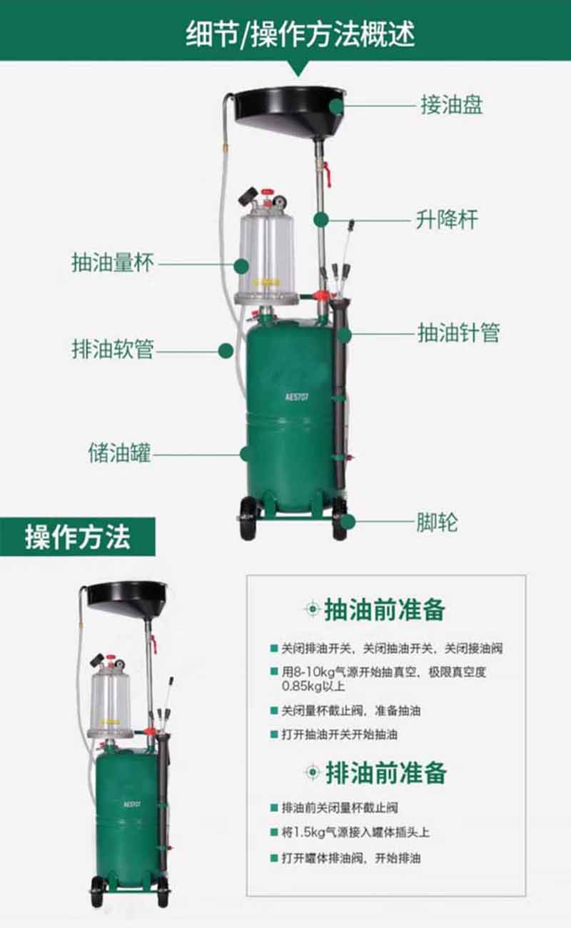 SUXINGAUTO 废油抽接机汽车更换机油抽真空接油机 AE5707 废油抽接油机高清大图