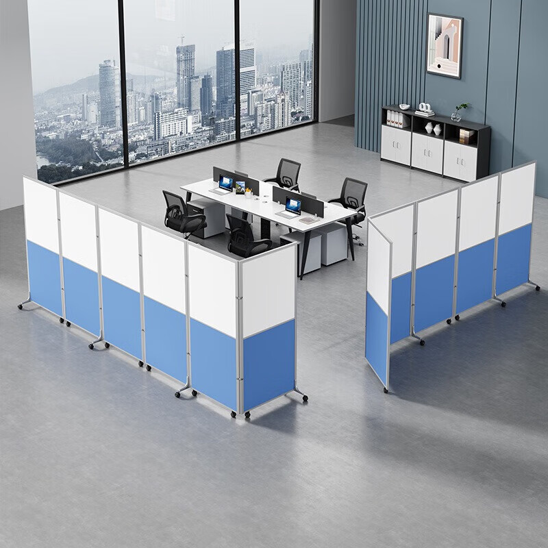 苏宁 质凡 办公室屏风隔断活动挡板可折叠移动(全板式)高清大图