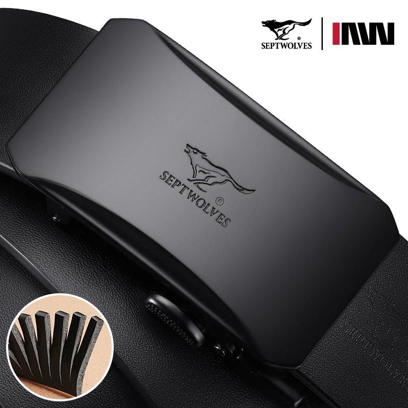 七匹狼皮带男士真皮自动扣腰带男款纯牛皮男式裤带正品2023新款