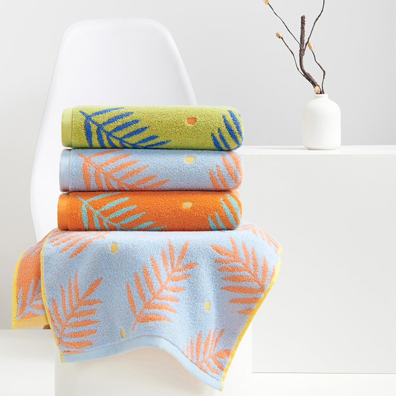 洁玉 叶语精梳棉提花毛巾单条盒装 J5057-A 绿色高清大图