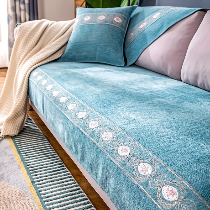 家柏饰(CORATED)北欧四季通用沙发垫防滑简约全包萬能沙发套罩布艺沙发巾沙发盖布 花海蓝 70*90cm