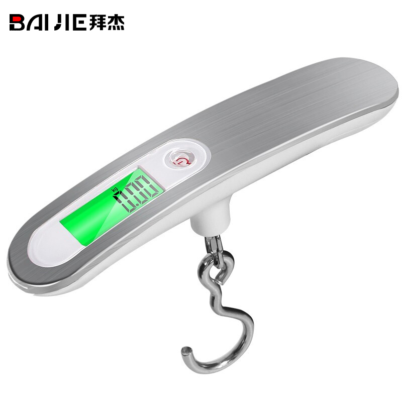 拜杰手提秤便携式弹簧秤高精度电子行李称清晰背光铝合金拉丝精准快递秤小巧便携挂钩称钓鱼秤