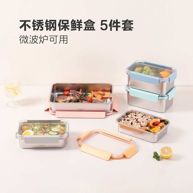 GlassLock 不锈钢 保鲜盒 5件套彩盒高清大图