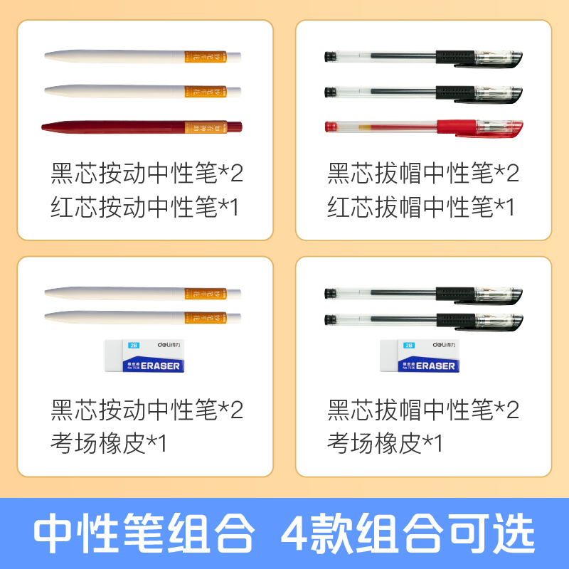 拔帽款(含红色中性笔) [正版]粉笔文创考场文具6件套礼包含0.5mm中性笔得力直尺2B涂卡笔透明文件袋橡皮便携束口包2高清大图