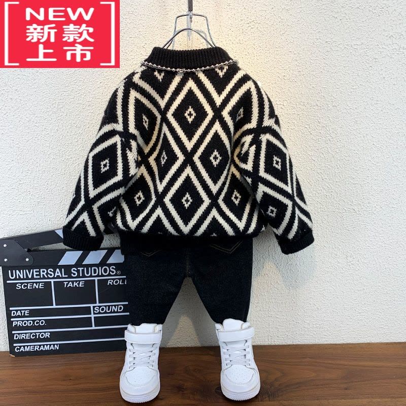 可莉允男童加绒毛衣秋冬款2022新洋气小童宝宝针织打底冬季儿童加厚线衣图片