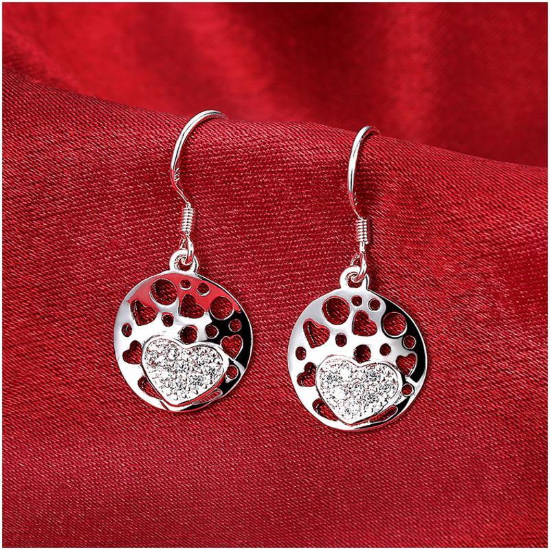 E787Women Silver Earrings 镀纯银水晶镂空精致日韩版女耳饰耳环送女朋友七夕情人节礼物