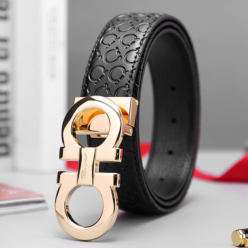 盛世尼曼男士皮带平滑扣腰带皮男款马蹄扣社会精小伙8字扣裤带35