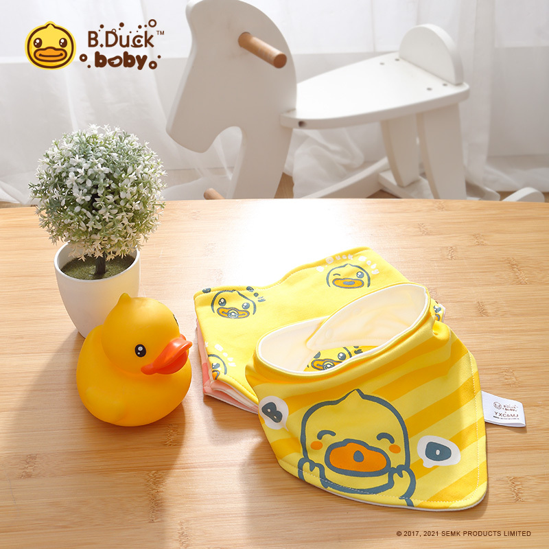 B.Duck baby 小黄鸭三角巾2条装新生儿口水巾男女宝宝纯棉围嘴