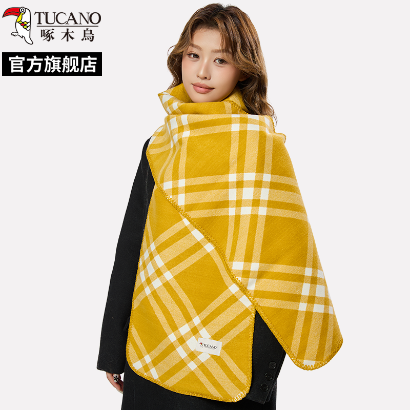 啄木鸟2025年新款氛围感黑白双面围巾女冬季高级感格子保暖披肩感高清大图