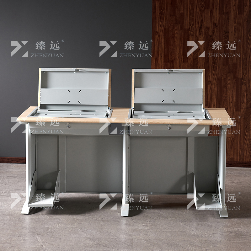 臻远 ZY4012420 隐藏式翻转电脑桌培训桌办公桌C款双人位