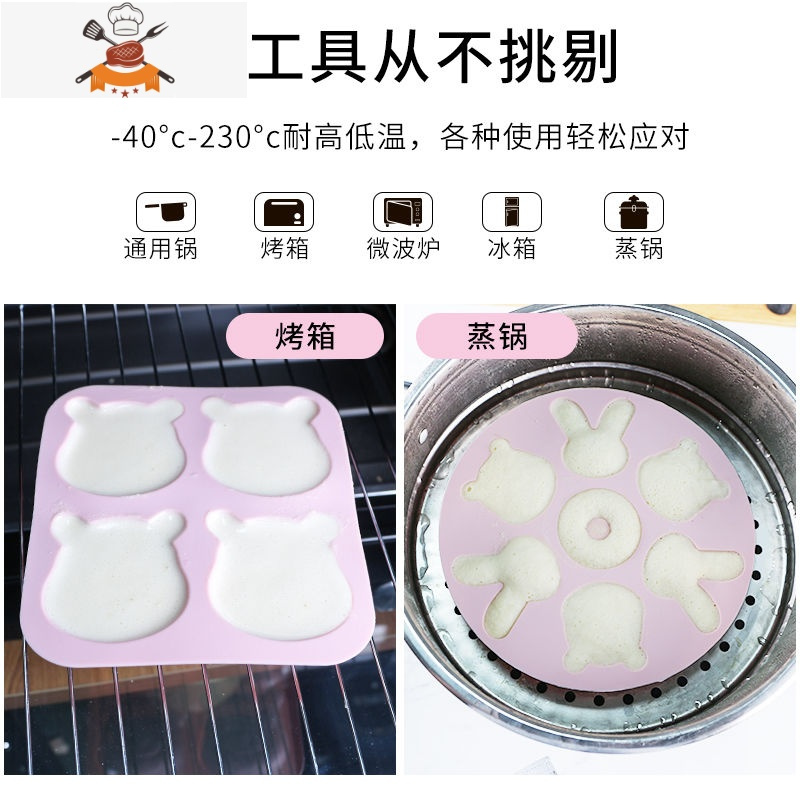 敬平卡通宝宝辅食工具可高温硅胶模具家用做米糕的模具蒸糕发糕蛋糕模 7连小兔粉色(送裱花袋20只+食谱)蛋糕模具