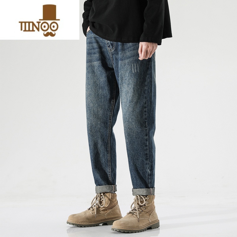 YANXU美式简约牛仔裤男士夏季薄款锥形宽松直筒九分休闲裤子男复古水洗高清大图