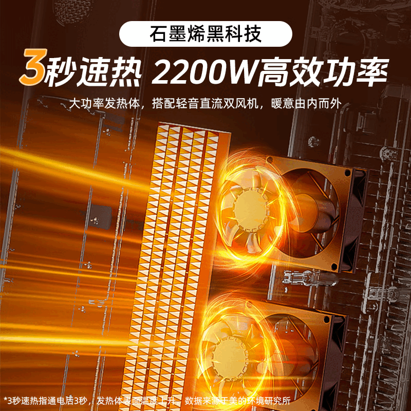美的取暖器暖风机摇头轻音定时预约高温保护石墨烯遥控款 HFT20WJ灰色高清大图