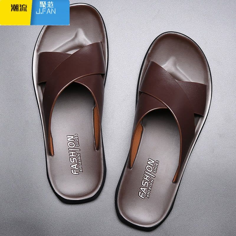 聚范个性男外穿休闲沙滩凉鞋男士拖鞋夏软底防滑一字拖凉拖潮图片