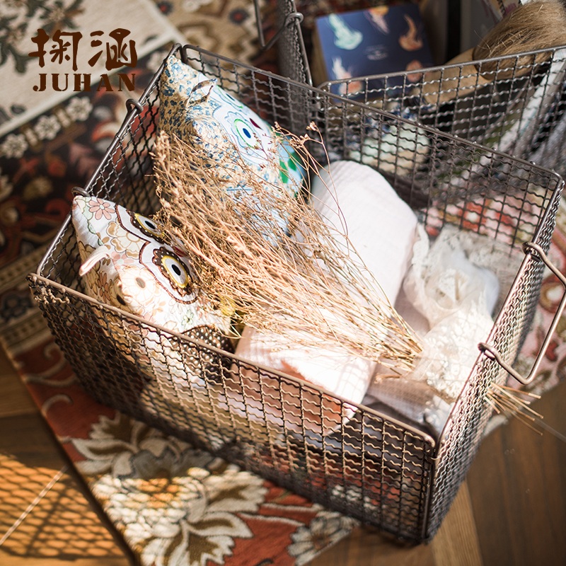 美帮汇铁艺收纳篮 收纳筐 可折叠铁丝铁线筐 大容量美式工业风高清大图