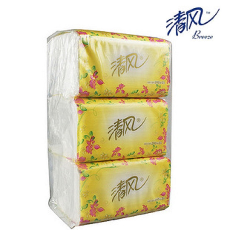 清风B338RCM花韵纯品大容量1200张200抽双层抽取式面巾纸 纸巾1*16提*3包
